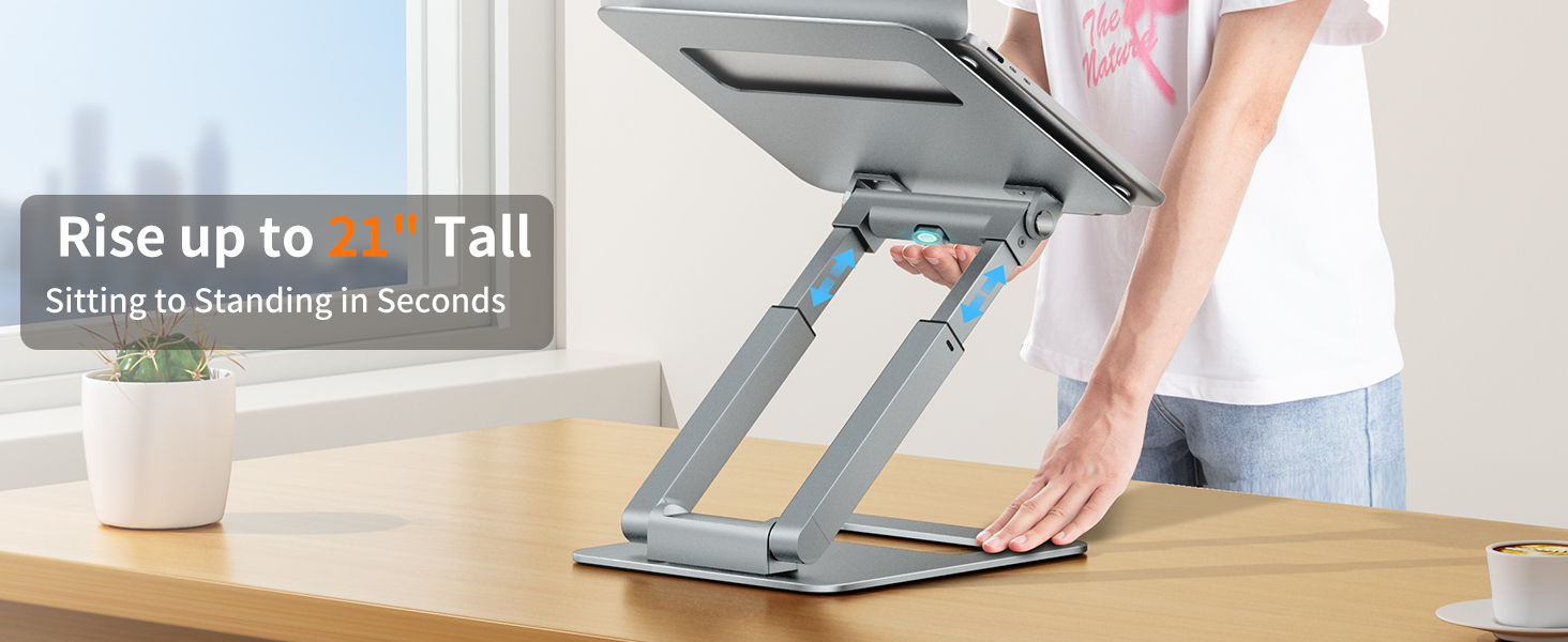 Adjustable Laptop Stand for Desk - Telescoping Design, Ergonomic Riser for 10-17 Inch Laptops (Silver)