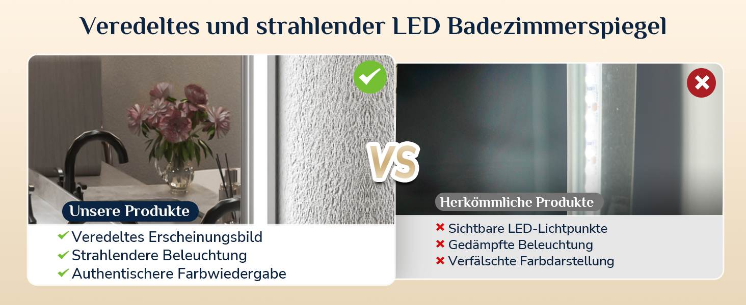 Дзеркало для ванної кімнати Keonjinn з підсвічуванням 60 см, антизапарюючий, з сенсорним вимикачем, пам'ять, 3 кольори світла, регульована яскравість, LED, без рами, прямокутне (90x90 см)