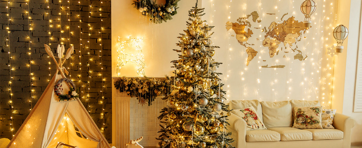 Ланцюжок LED-ліхтариків 2x2м, 200 LED, USB, тепле біле світло для декору свята, вечірки, Рамадану, весілля, кімнати