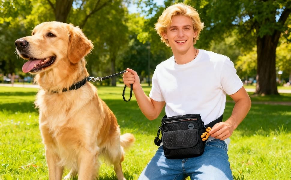 Водонепроникна сумка для ласощів для собак Hanwell з інтегрованим дозатором пакетів для екскрементів, сумка для дресирування собак на стегні та на плечі, чорна