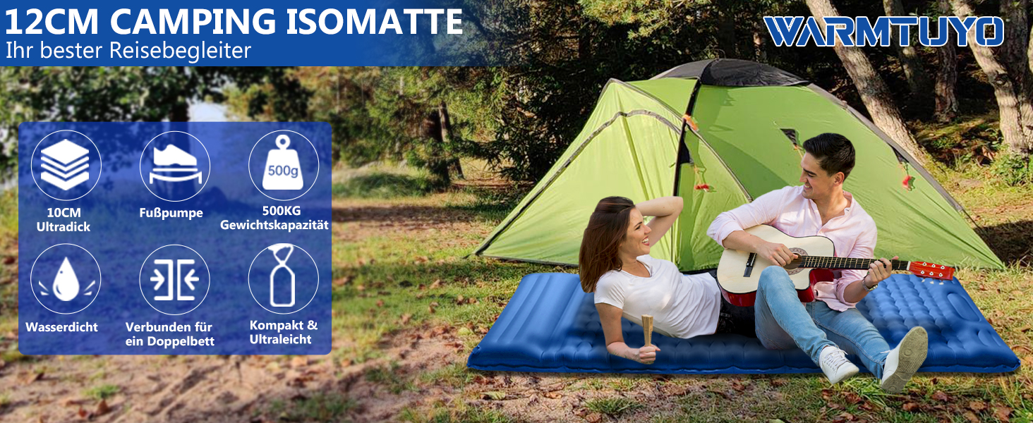 Каремат туристичний Isomatte Camping самонадувний, 12 см, товстий, компактний, вологостійкий, з насосом для ніг та подушкою, анти-рипстоп, для походів та пляжу, блакитний