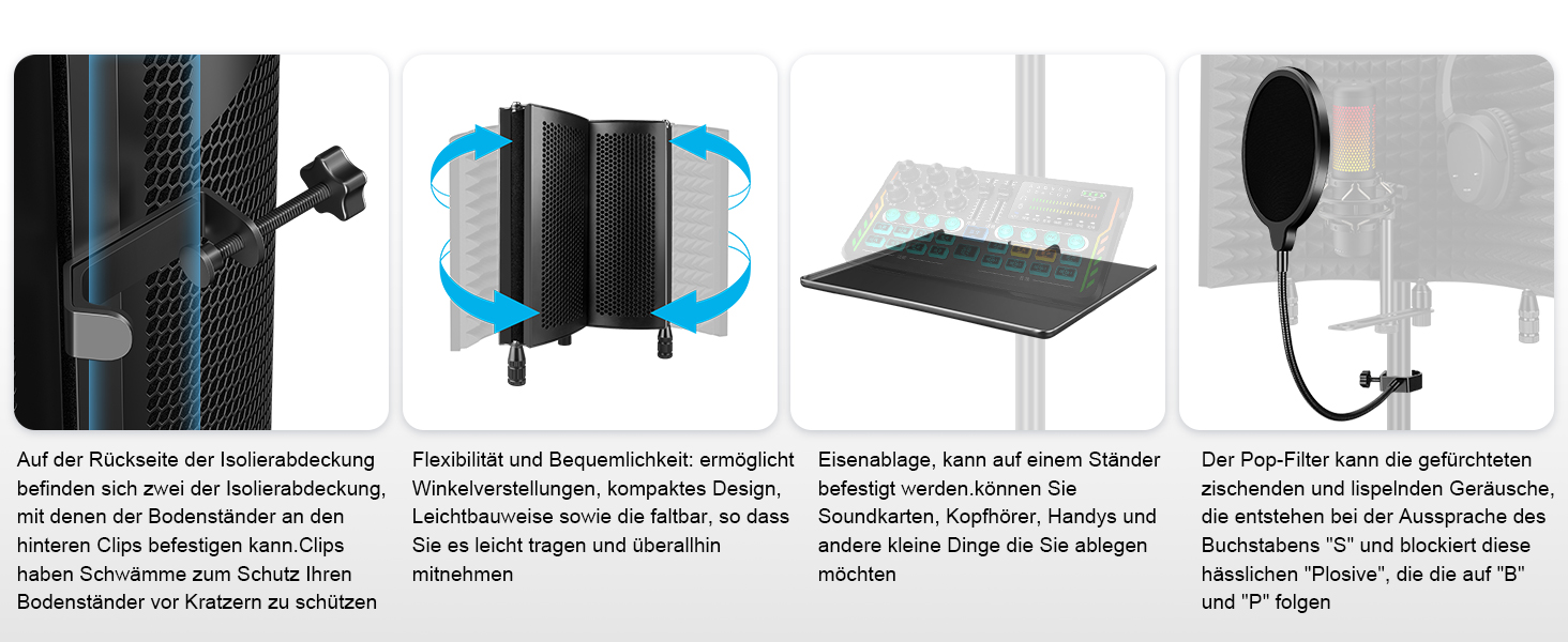 Акустичний ізоляційний екран для мікрофона AOKEO Ao-504 з поп-фільтром та кріпленням, шумопоглинальний захисний щит