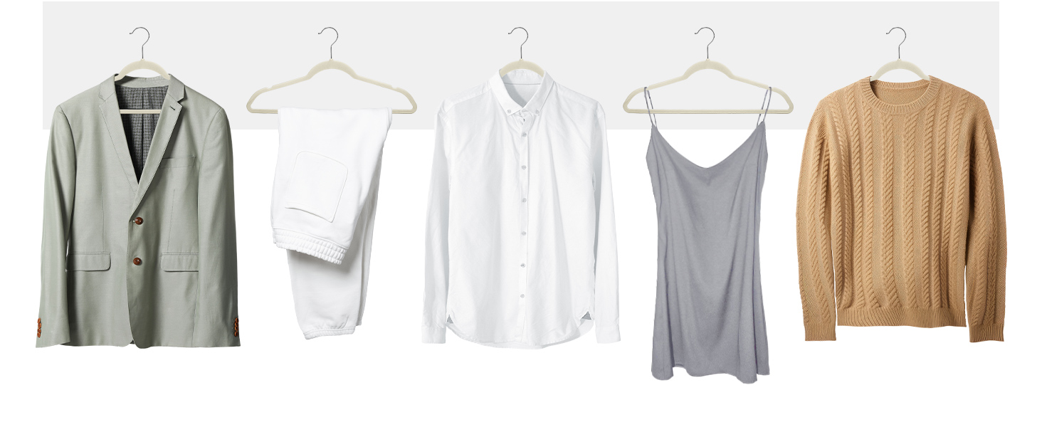 Плечики для одягу з велюру, 20 шт. - Плечики для економії місця, нековзні, міцні, 360° обертання - для сорочок, костюмів, светрів, штанів