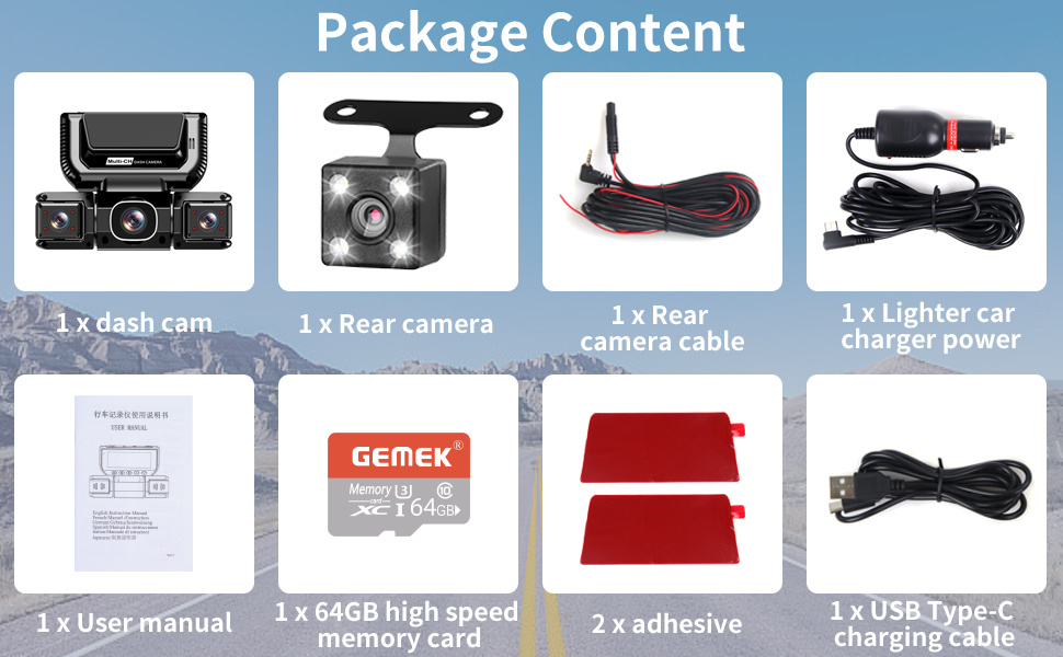 Автомобільний відеореєстратор GEMEK 4K/2K 360° огляду, 4-канальна Dashcam (передня, задня, ліва та права камери), 5G Wi-Fi, керування через додаток, G-сенсор, нічна зйомка, 3.16