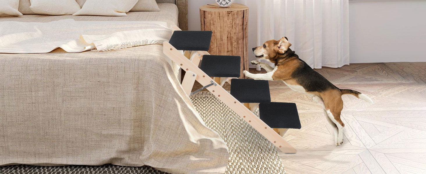 Сходинка для собак та котів 2-в-1, розкладна, 65.5 см, 4 сходинки, вантажопідйомність 80 кг, з антиковзним килимком