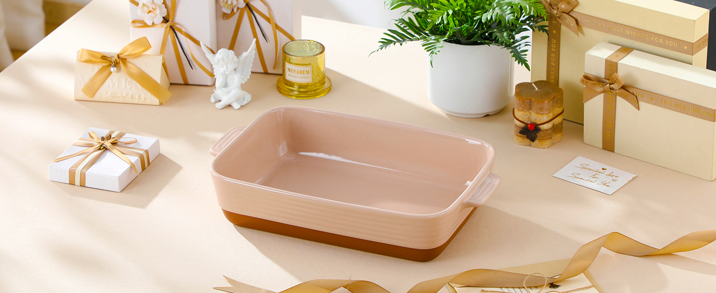 Форма для запікання MALACASA Serie TARA, 4.5л, кераміка, рожева, 35*23.8 см | Для лазаньї, тірамісу та запіканок