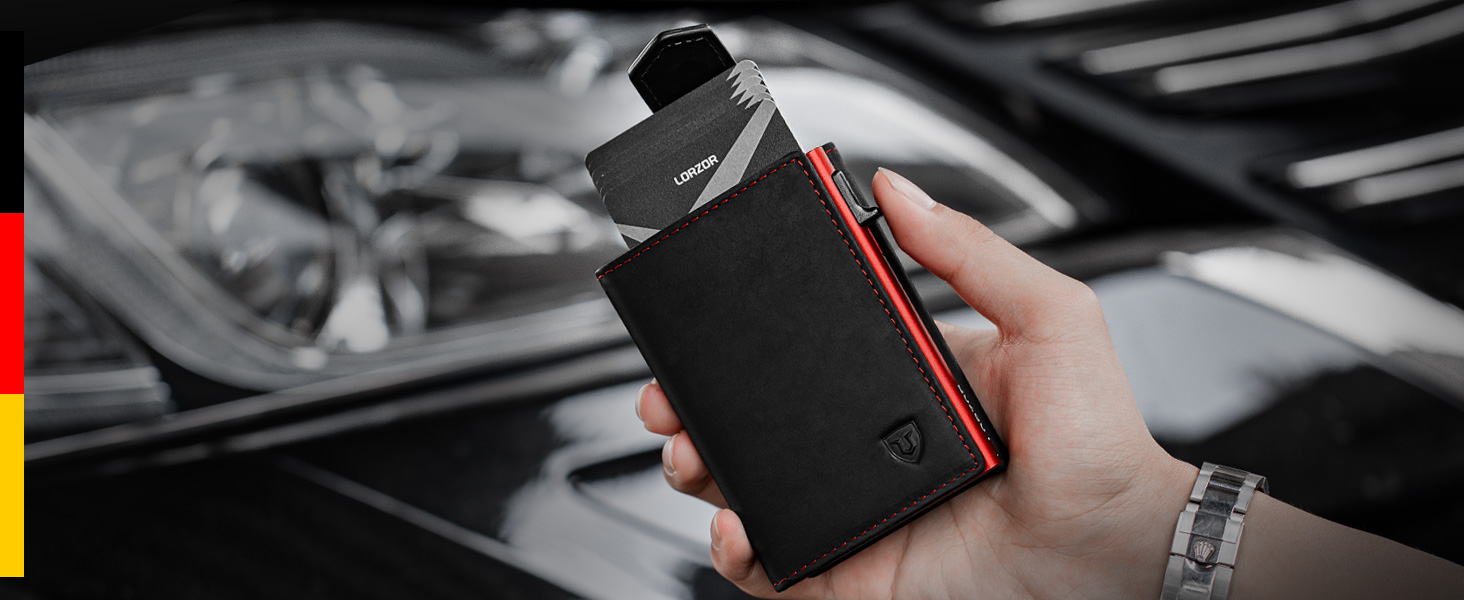 Чоловіче картхолдер LORZOR з магнітною застібкою, slim-гаманець з відділенням для монет, RFID захистом, вміщує 10 карт, smart-гаманець, червоний