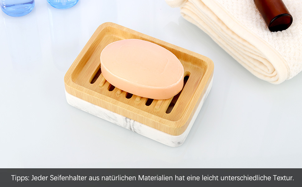 Підставка для мила MoKo Harz з подвійним шаром, швидковисихаюча, знімний контейнер для води, для кухні, ванної кімнати, душу - білий мармур