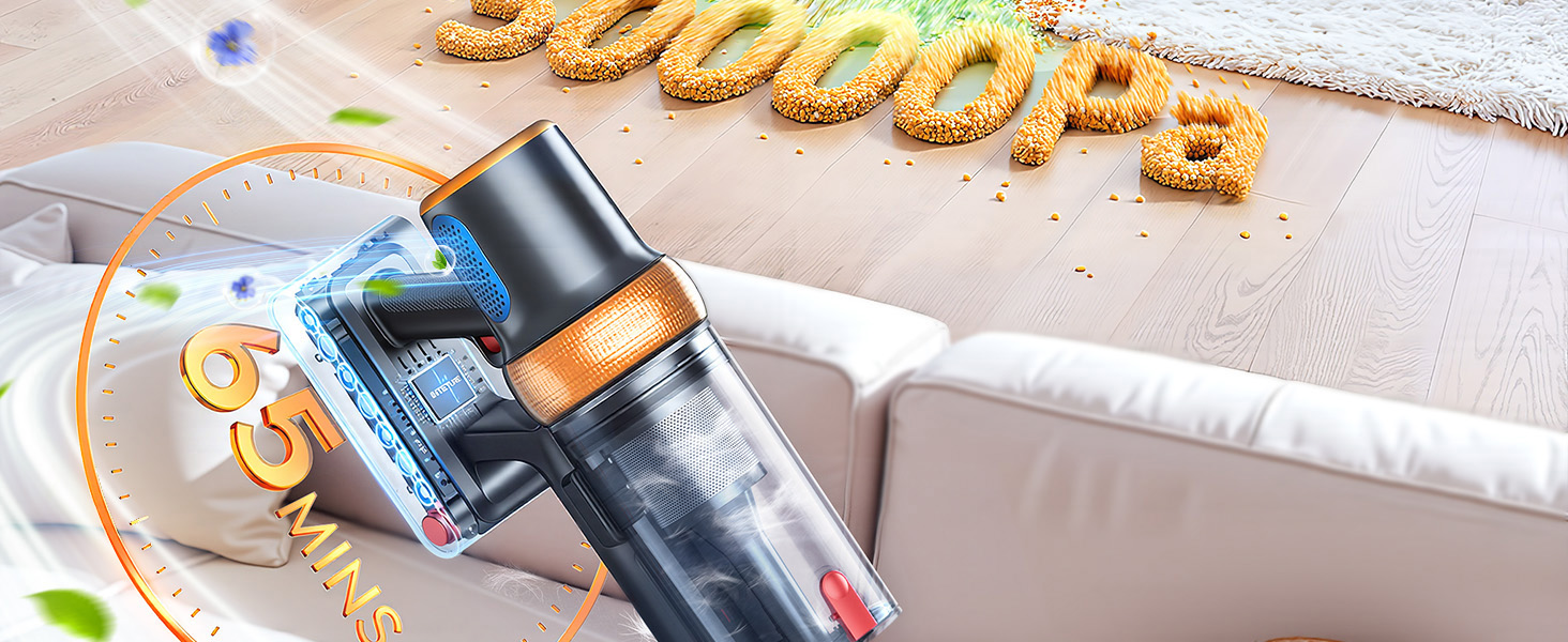 Бездротовий акумуляторний пилосос 600W/50KPA/65хв з док-станцією, для дому та авто, блакитний