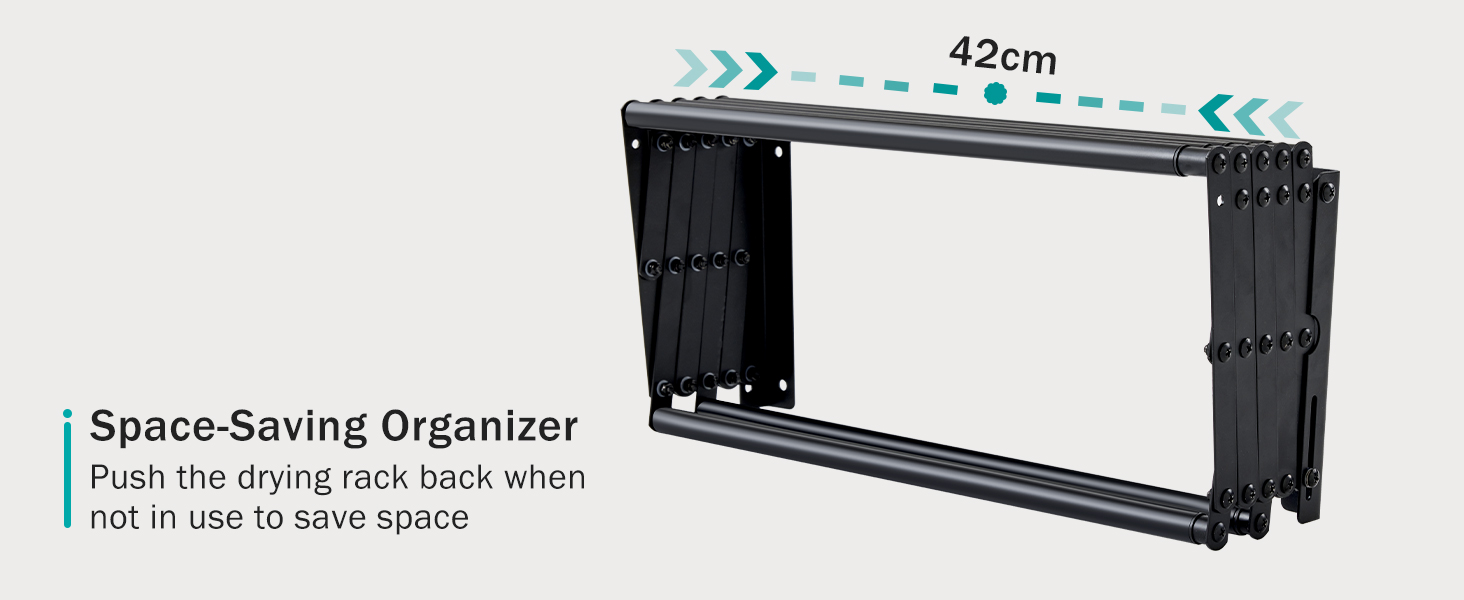 Настінна сушилка для білизни YOUDENOVA з 7 стійок, розсувна, для ванної кімнати, металевий тримач для рушників, (42-80) x 59 x 19 см, чорний