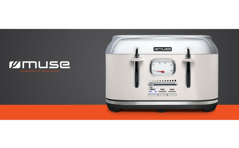 Тостер Muse MS-131 BC Beige: 4-х місний, з регулюванням ступеня підсмажування, ретро-дизайн, з підсвічуванням та крихкозбирачем