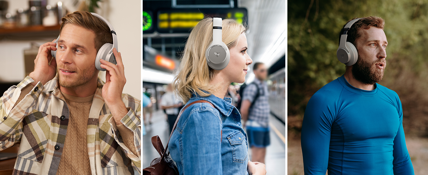 DOQAUS Бездротові навушники Over-Ear Bluetooth 5.3 з мікрофоном, 90 годин роботи, HiFi стерео звук, глибокі баси, сірий