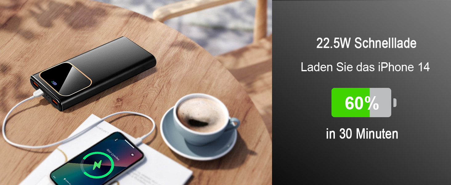 Power Bank 10000mAh з USB-C, 22,5W PD3.0 та QC4.0, для iPhone, Android, LED-індикатор