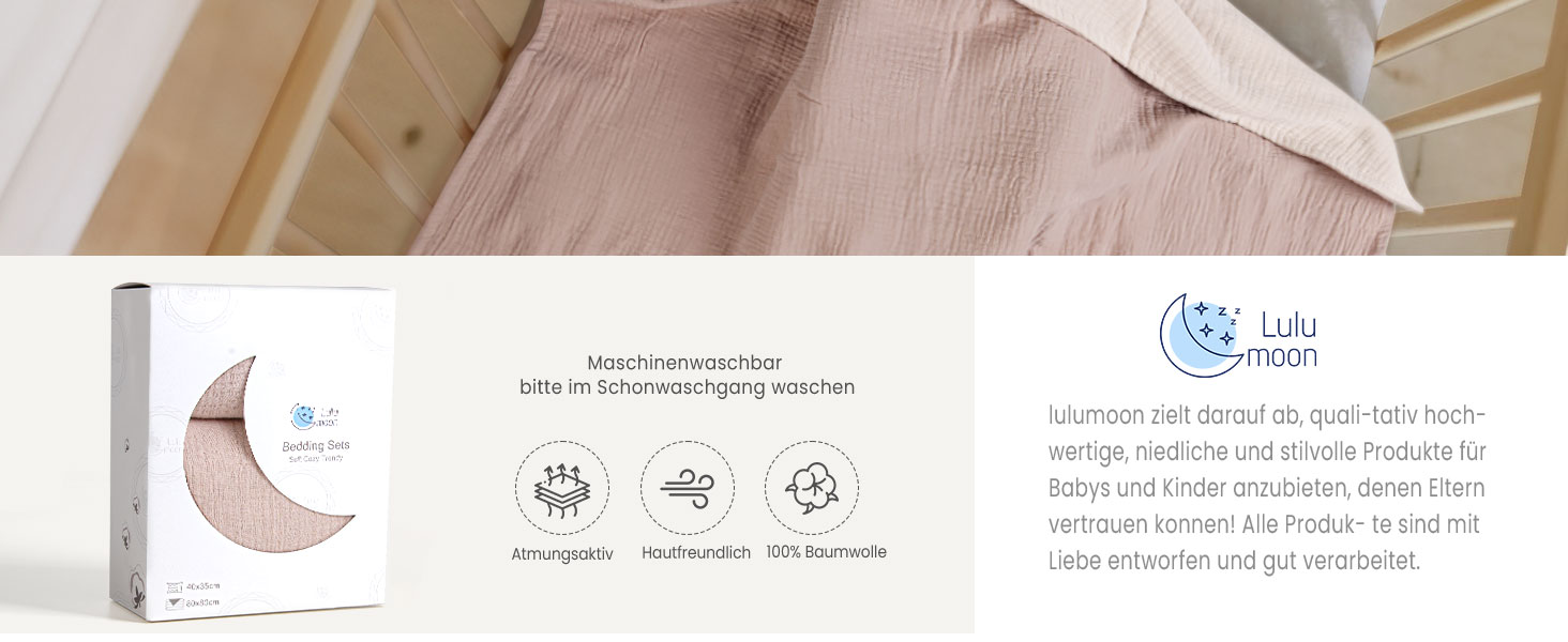 Набір постільної білизни для дитячого ліжечка Lulumoon з мусліну 100x135 см: простирадло 100x135 см + наволочка 40x60 см з бавовни Oeko-TEX Standard – легка та комфортна постільна білизна для малюків. Теплий сірий колір, зірки, 100x135 см + 40x60 см
