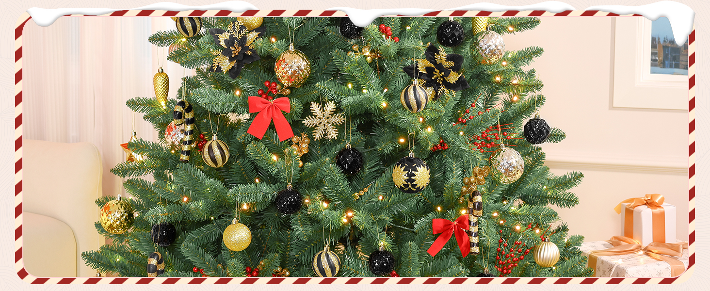 Набір прикрас для ялинки Alupssuc 128 шт. - ялинкові кулі, квіти, орнаменти, червоно-золотий, для свят, вечірок, з гачками