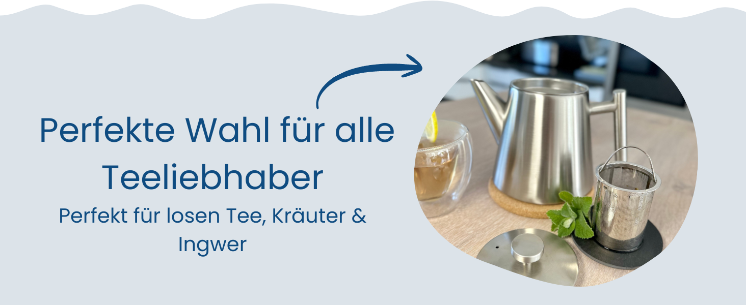 Заварник для чаю Teekanne з ситечком, 1 л, нержавіюча сталь, з функцією підігріву та пробковим підстаканником, двостінний чайник для листового чаю та трав'яних настоїв