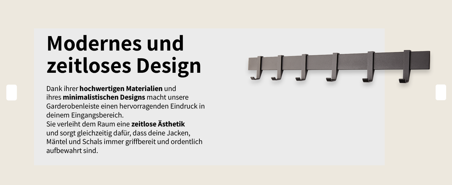 Настінна металева вішалка Designfabrik Hamburg, 58 см, з рухомими гачками, сучасний дизайн, матовий чорний колір