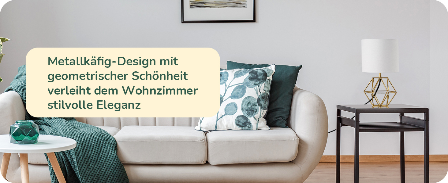 EDISHINE Настільна лампа, сучасний індустріальний дизайн, цоколь E14, вінтажний стиль, для спальні/вітальні, білий/золотий лін, золото