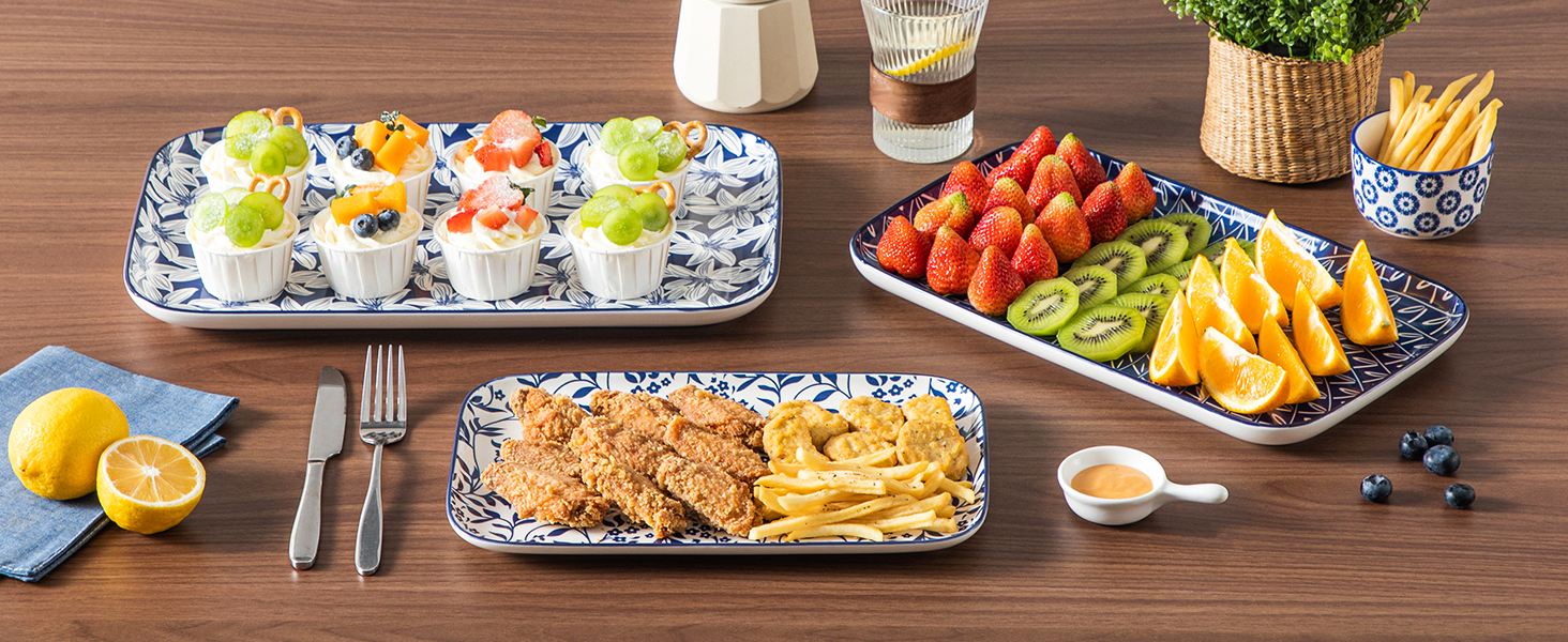 Набір сервіровочних тарілок Vancasso SELENE (3 шт.) - блакитно-білий сервіз для закусок, буфетів та святкового столу