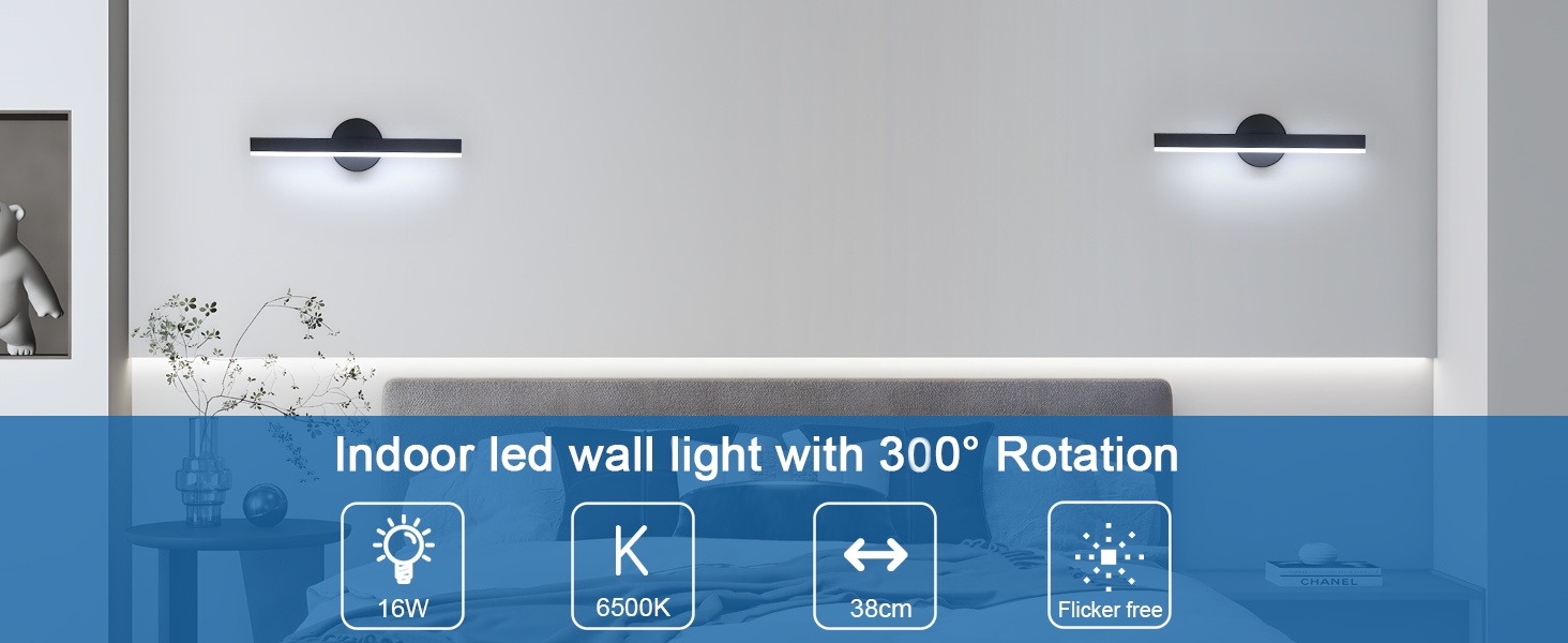 LED дзеркальна лампа Riserva 12W для ванної кімнати, поворотна 300°, 38 см, тепле світло 3000K, чорний колір