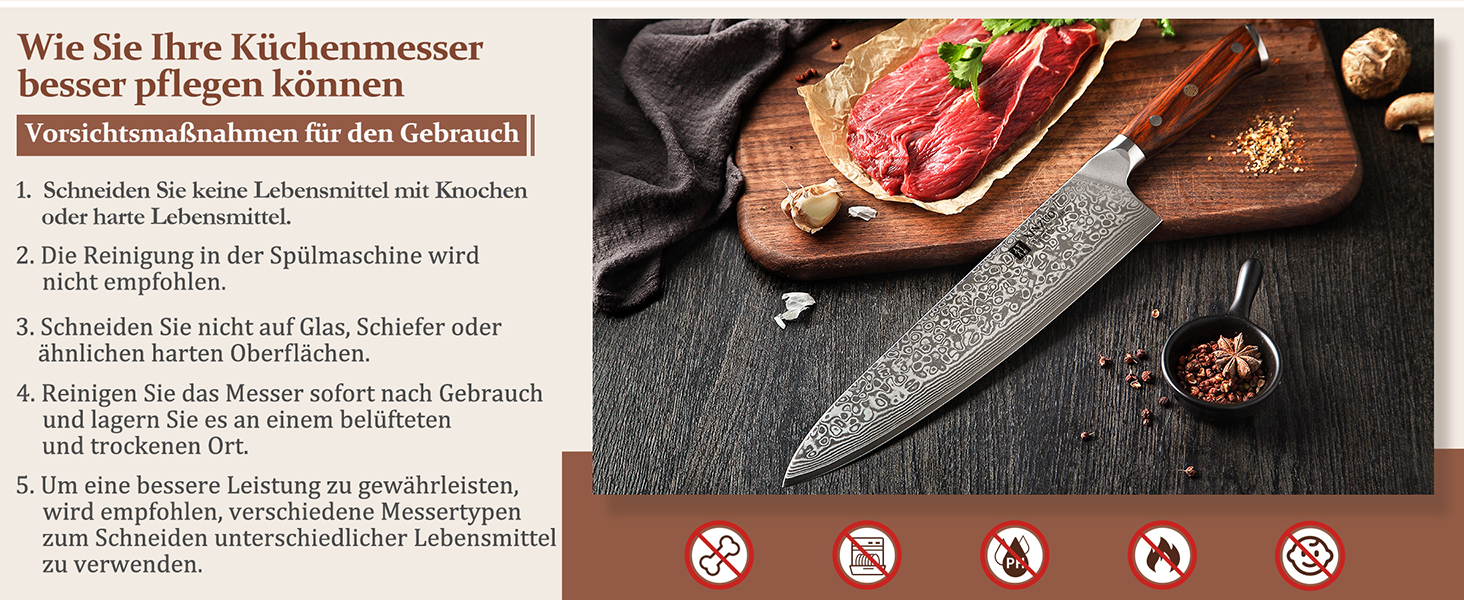 XINZUO 21cm Damascus Chef's Knife - 67 Layer Multipurpose Kitchen Knife for Meat, Fish & Vegetables - Gyuto Professional Hand-Forged Knife with Ergonomic Rosewood Handle