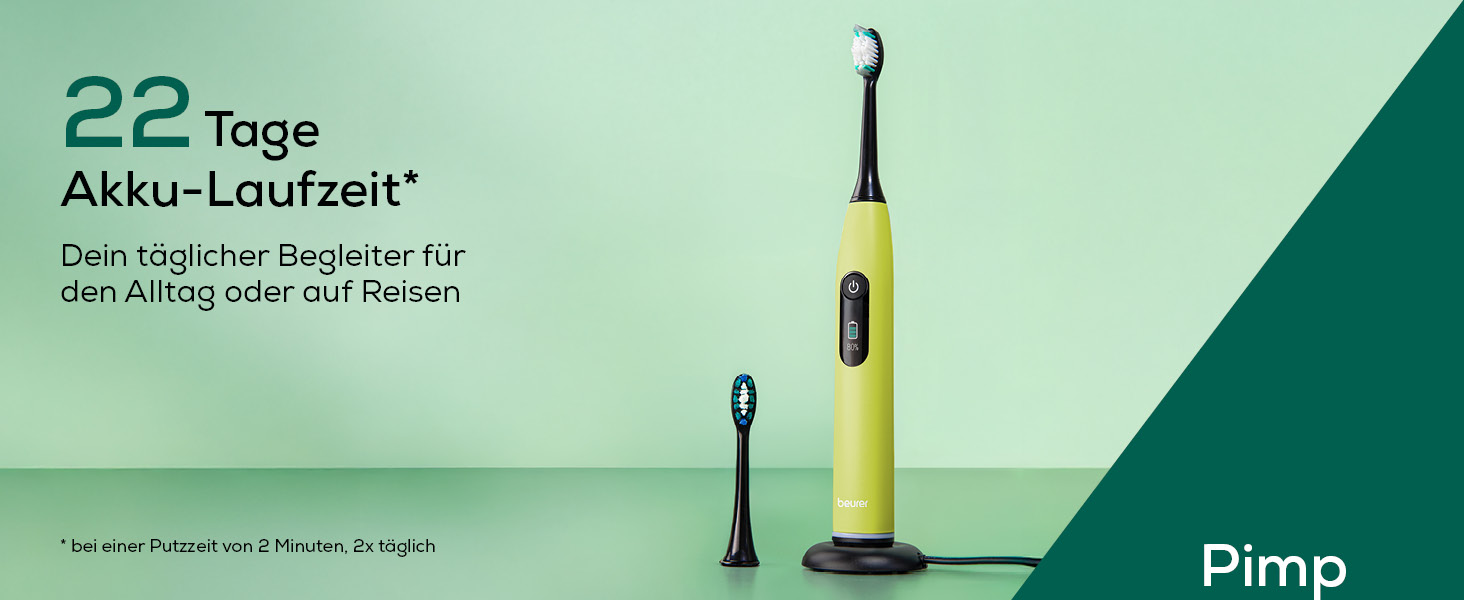 Beurer SC 50 Електрична звукова зубна щітка з 5 режимами чищення, датчиком тиску та дисплеєм (Splashy Lemon)