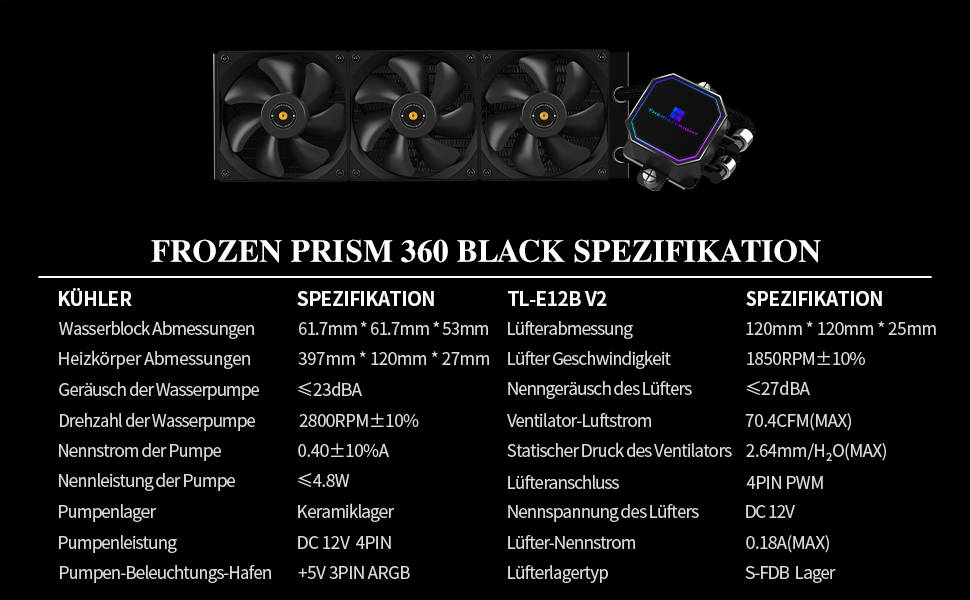 Система рідинного охолодження процесора Thermalright Frozen Prism 360 White ARGB, 360мм, 3 PWM вентилятори, для Intel LGA1700/1851, AMD AM4/AM5, Білий