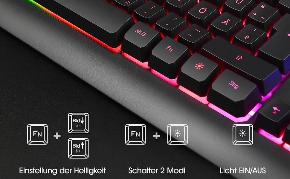 Геймінговий комплект клавіатури та миші Rii RK900: ергономічний дизайн, QWERTZ-клавіатура, сумісність з PC, Laptop, Xbox, PS4, PS5