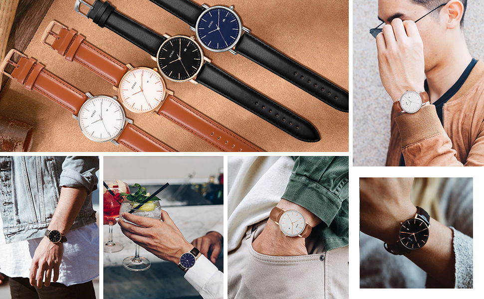 Чоловічий годинник BUREI, мінімалістичний, аналоговий, кварцовий з сітчатим ремінцем, чорний. Подарунок для чоловіків