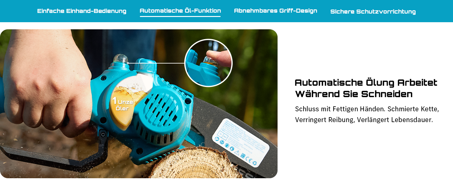 Акумуляторна міні-пила SEESII 6 дюймів (8000mAh) з автоматичною подачею мастила та запасним ланцюгом | Пила для саду, гілок та дрібного дерева