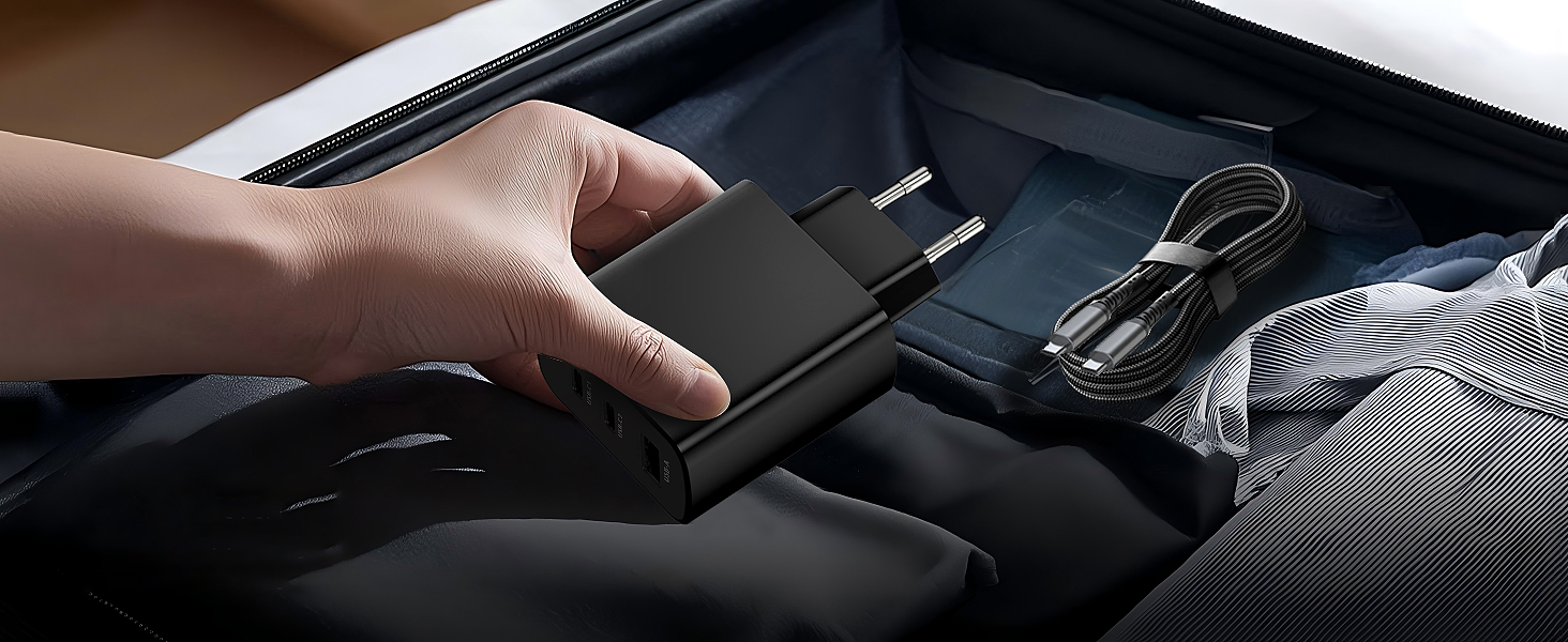 Зарядний пристрій USB-C 67W 3-Port PD PPS для MacBook, iPhone, Samsung Galaxy, iPad, Pixel - Чорний