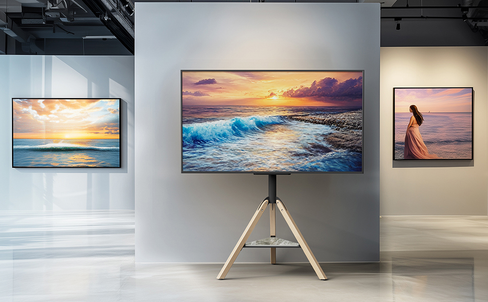 Підставка для телевізора Vanconwey Boden-TV-Ständer для LED/LCD екранів 40-75 дюймів, кутова, поворотна, з полицею з синтетичного каменю, VESA 600x400mm, до 40 кг