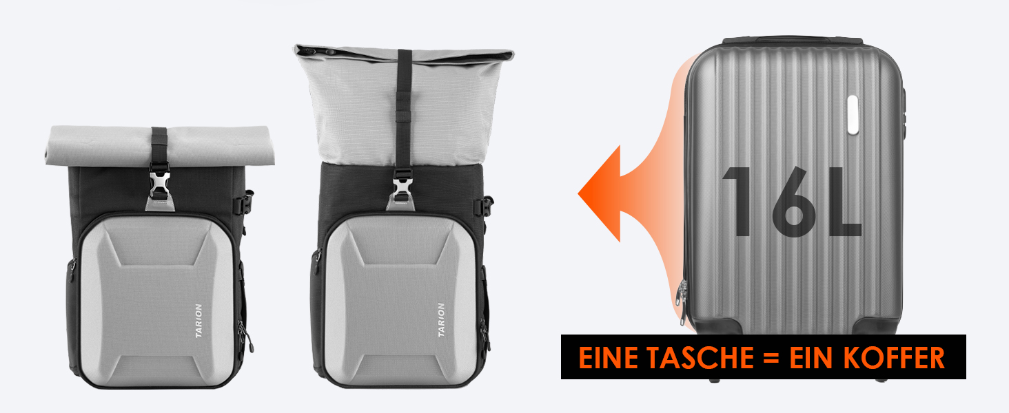 Рюкзак для камери Tarion Rolltop: професійний фоторюкзак з жорсткою оболонкою, відділенням для 16-дюймового ноутбука, сумісний з DSLR/SLR камерами, об'єктивами та штативом (сірий)