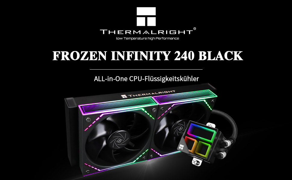 Система водяного охолодження CPU Thermalright Frozen Infinity 240 BLACK з трьома вентиляторами PWM (2000 об/хв) для AM4/AM5, Intel LGA115X/2011/1700/1851