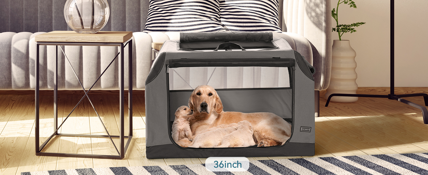 PETSFIT Автомобільна переноска для собак, складана, сіра, L, з міцною сіткою та замком-блискавкою