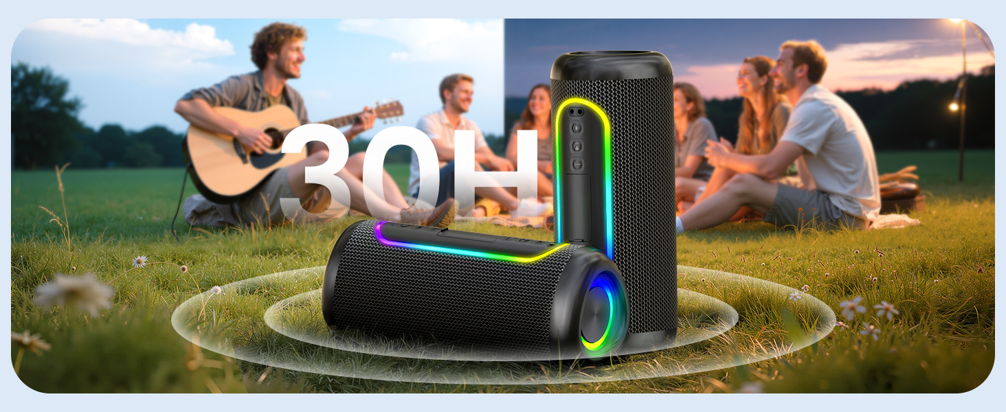 Портативна Bluetooth колонка UOHHBOE 30W з RGB підсвічуванням, TWS Stereo, 24 години роботи, IPX5 водонепроникність
