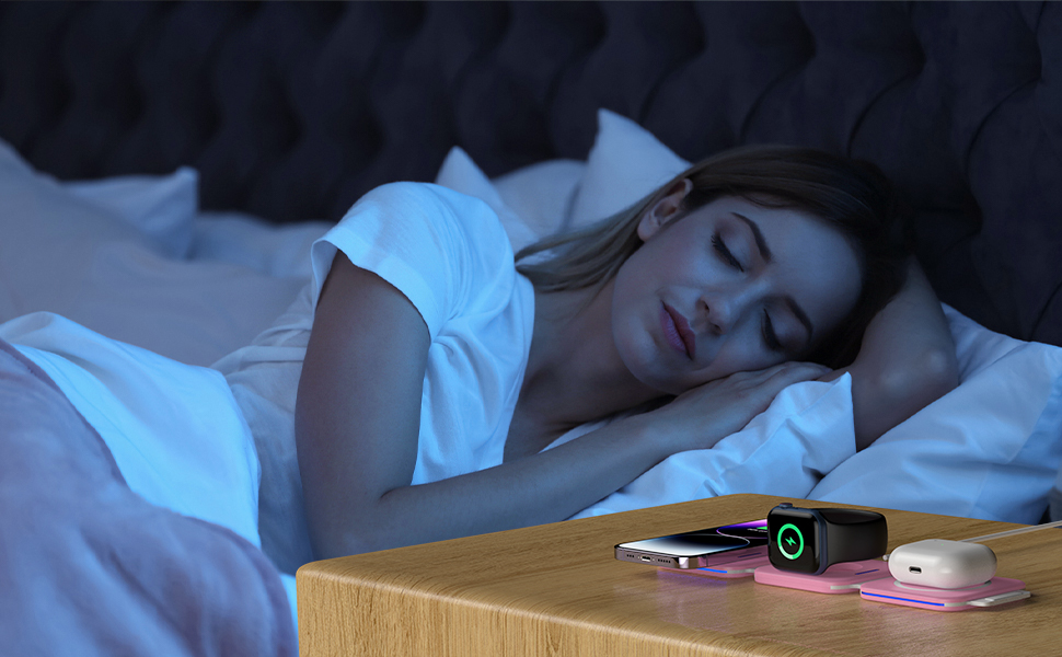 3-в-1 Бездротова зарядка для Apple Watch та iPhone (Рожева)