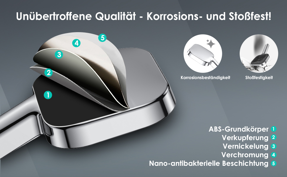 Економний душовий насадок з діаметром 135 мм, ручна лійка з антинакипною функцією, силікон харчового класу, економія води 43%, AirMix, 3 режими, хром (без шланга)
