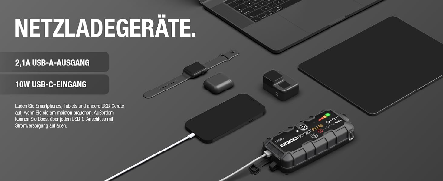 Портативний пусковий пристрій NOCO Boost GB40: Powerbank 1000A для автомобілів (бензин до 6.0L, дизель до 3.0L)