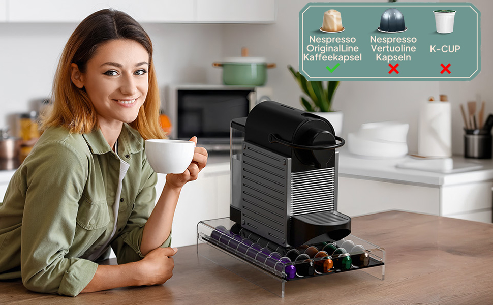 Підставка для капсул Nespresso HOMEXIN прозора на 40 капсул, висувна шухляда, стійкий органайзер для кавомашини