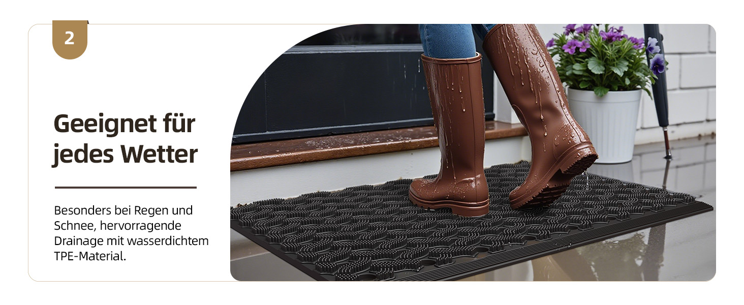 Килимок для порогу COLOR&GEOMETRY Null Geruch TPE, Heavy Duty, 43x75 см, чорний. Екологічний, не потребує обслуговування, антиковзаюча, для дому, тераси, гаража.