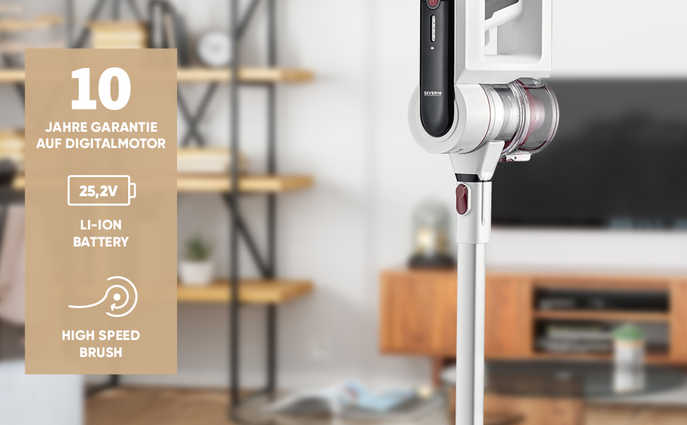 SEVERIN HV 7166: Бездротовий акумуляторний пилосос 2-в-1, 60 хв роботи, для тварин, легкий, без мішка, 400 Вт, білий