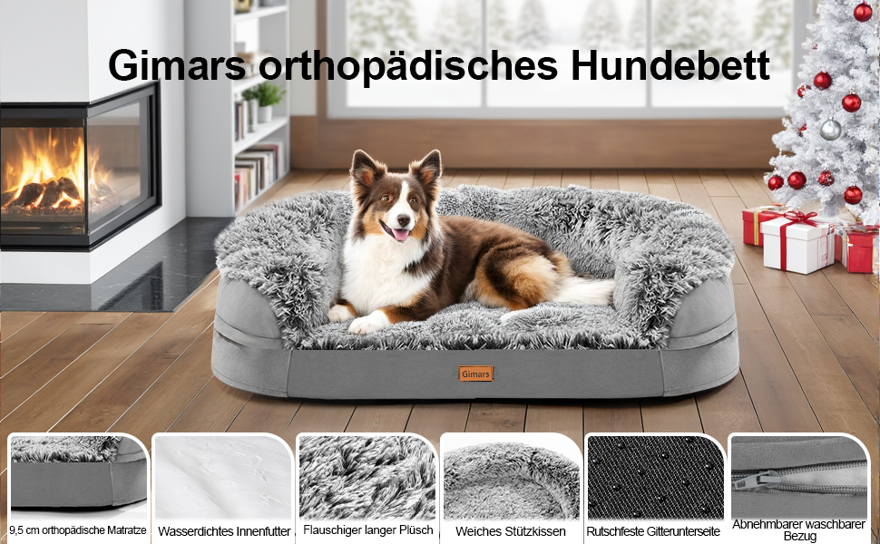 Gimars 9.5 inch Orthopedic Dog Bed for Extra Large Dogs, XL Dog Bed with Bolster & 28D Egg Crate Mattress, Waterproof Cover, Washable Plush Cover, Dog Sofa for Arthritic Dogs - Half Round