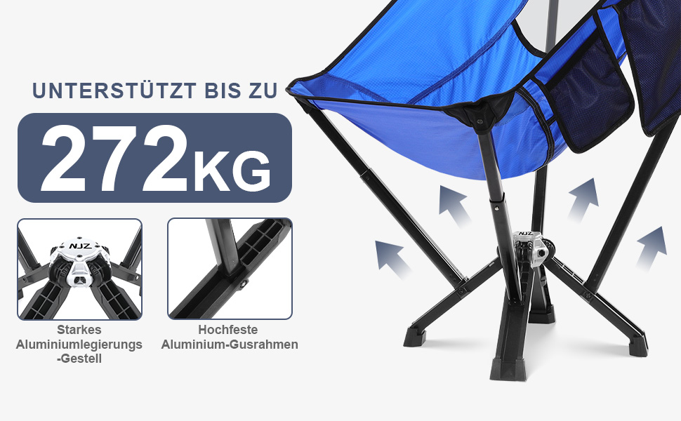 Зручний складаний стілець для кемпінгу NJZ, 200-600 lbs, міцний, легкий, з сумкою для транспортування, блакитний, для відпочинку на природі, риболовлі, саду та пікніків