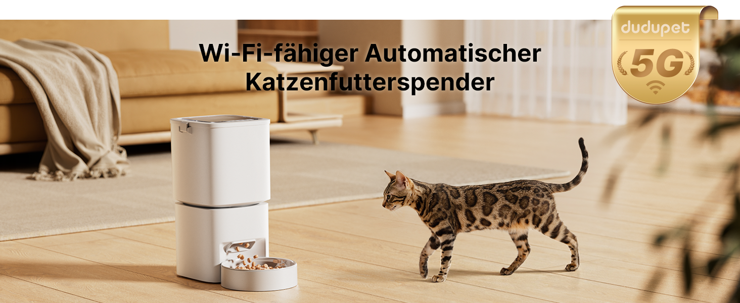 Автоматичний годівниця для котів та собак 5L з Wi-Fi, керування через додаток, 1-10 прийомів їжі на день