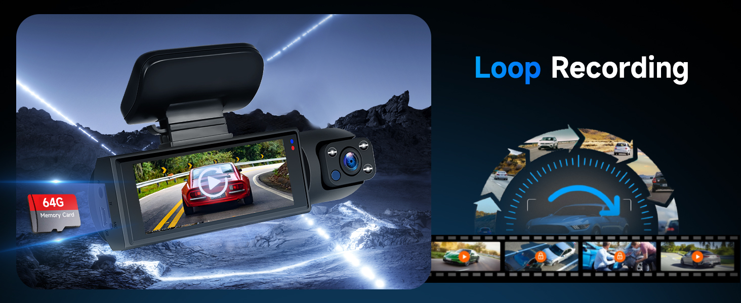 Автокамера Hodozzy з двома об'єктивами, FHD 1080P, IPS 3.16