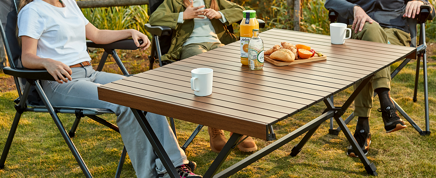 Складний кемпінговий стіл Timber Ridge 125x80 см, регульована висота, для 6 осіб, для пікніка, саду, походу, подорожей