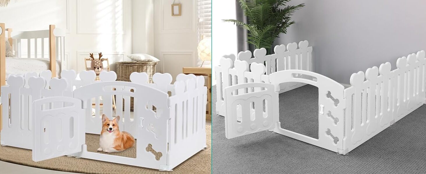 Laufstall для цуценят Mamizо 60 см, пластиковий загон для собак, з торцем та ґрунтами, сірий-білий (5+1)