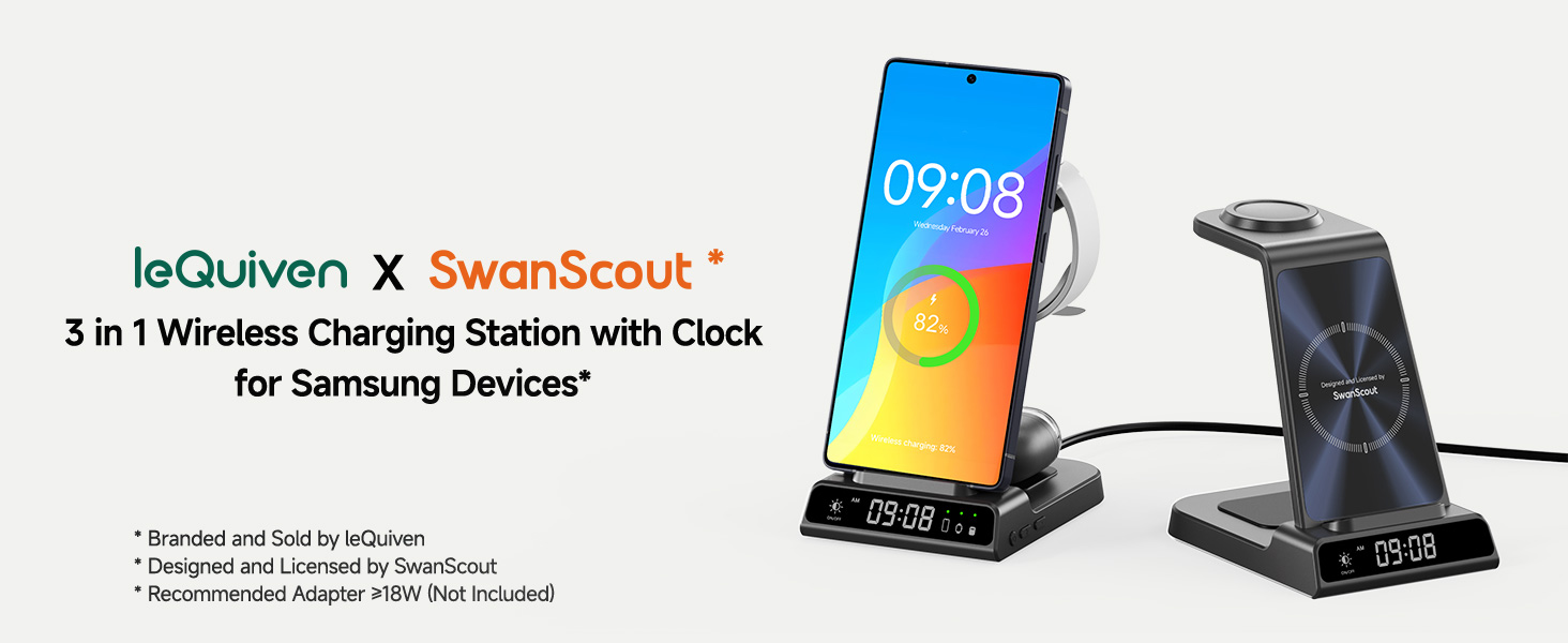 Бездротова зарядка leQuiven 3-в-1 для Samsung Galaxy S25 Ultra, S24, S23, Z Fold/Z Flip 7, Galaxy Watch 8/7/6/5/4, Galaxy Buds3 Pro (Tech Grey)