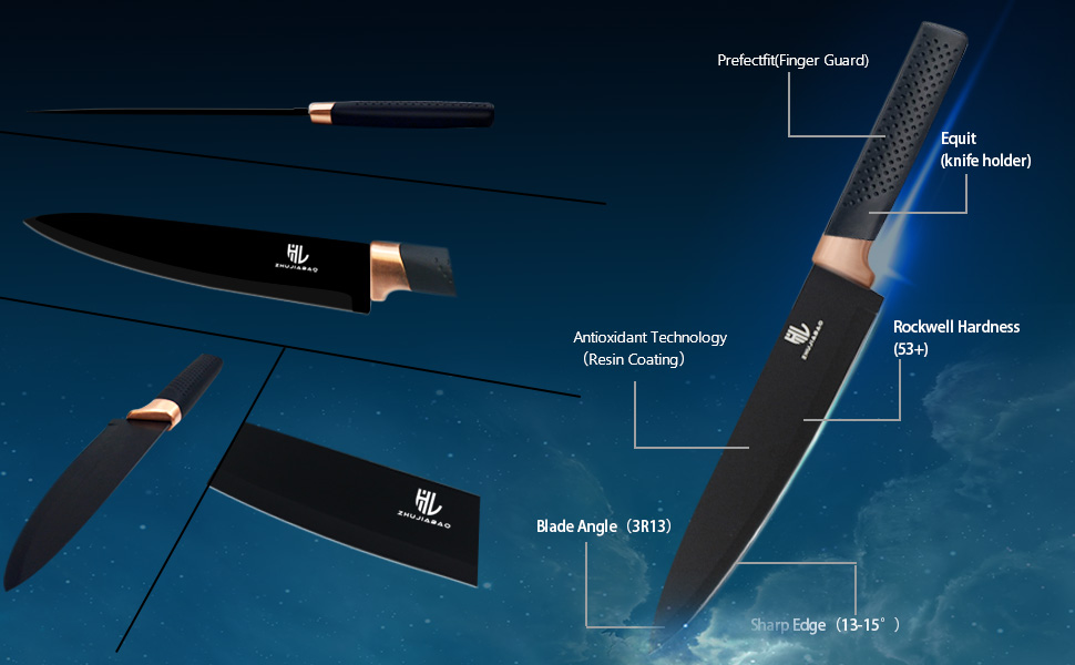 Набір кухонних ножів HL Zhujiabao 6 шт. з підставкою, професійний, нержавіюча сталь, антипригарне покриття, подарунковий